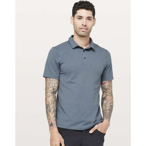 Lululemon Men's Evolution Polo Shirt M Golf Preppy Casual Heathered Blue Stretch